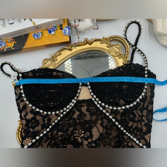 🆕 SELF-PORTRAIT 🧿 NWOT Crystal Trimmed Black Fine Lace Maxi Dress, Sz US4 UK8 - Picture 15 of 15